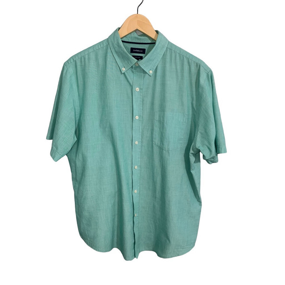 CROFT & BARROW‎ Green Short Sleeve Button Down Collar Shirt Men Large